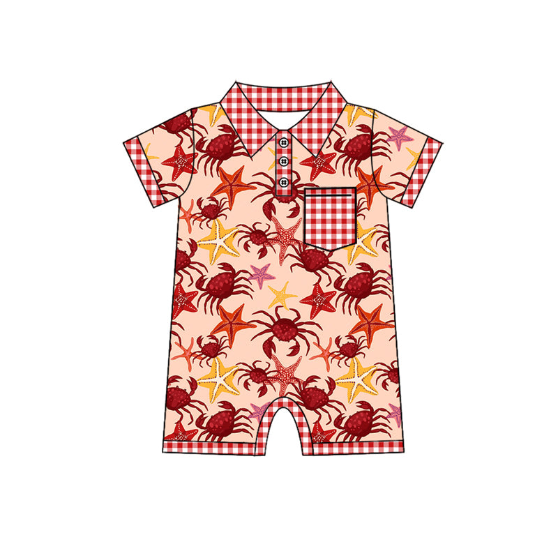 Preorder(moq 5)Baby Infant Boys Summer Crabs Pocket Rompers