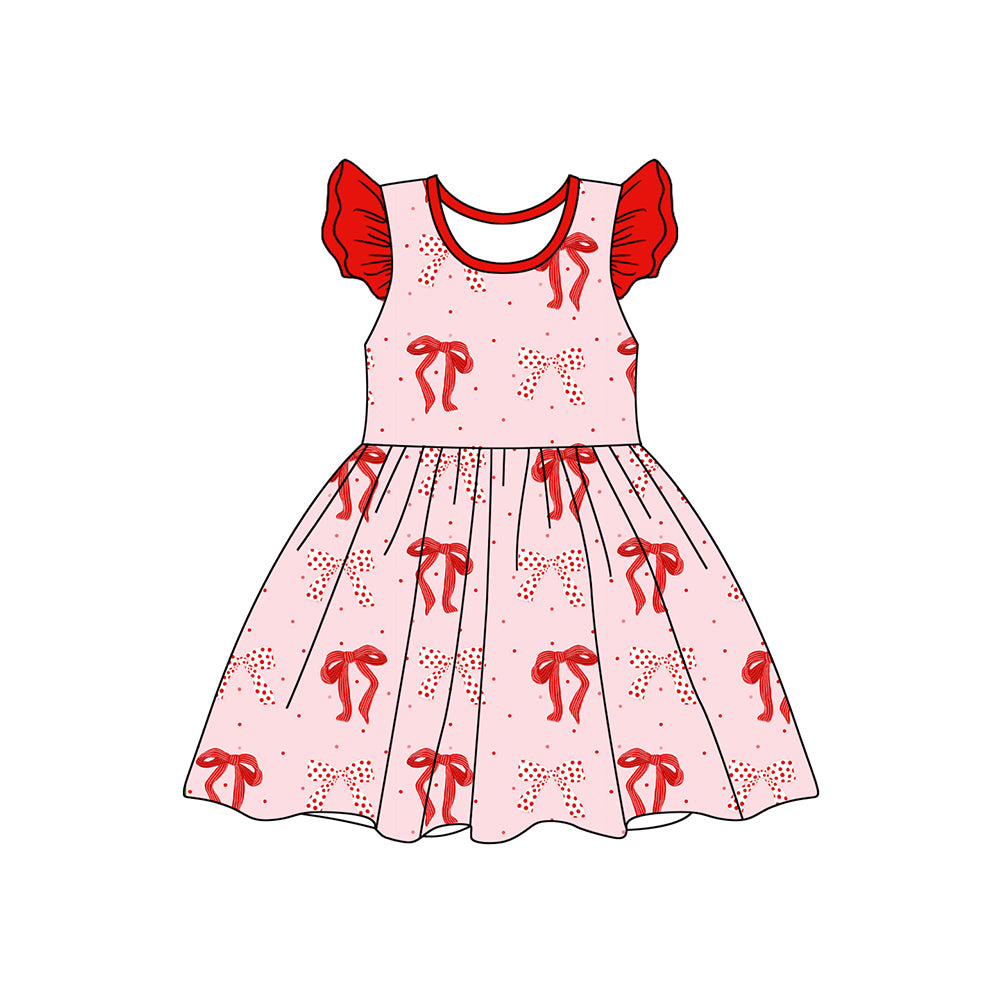 Preorder (moq 5)Baby Girls Red Bows Knee Length Dresses