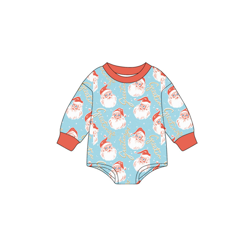 Preorder moq 5 Baby Infant Boys Long Sleeves Blue Santa Plaid Christmas Romper