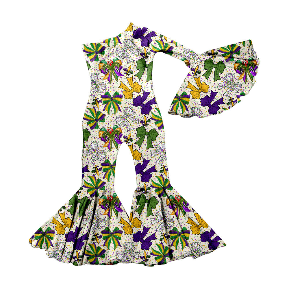 Preorder(moq 5) Baby Girls Mardigras Anchors Bows Bell Bottom Jumpsuits