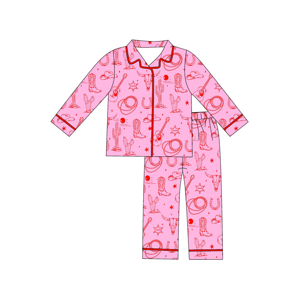 Preorder moq 5 Adult Long Sleeve Bull Skulls Cactus Button Top Pants Western Pajamas Sets