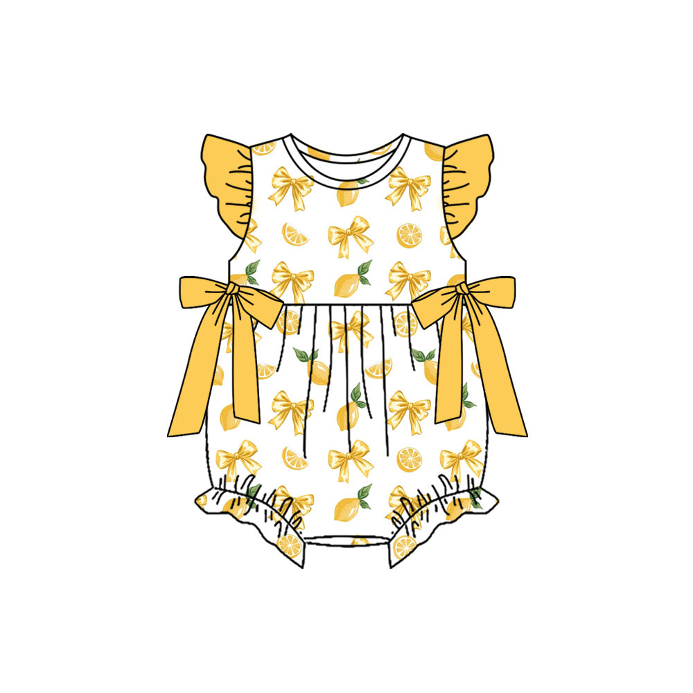 Preorder (moq 5)Baby Girls Flutter Sleeve Lemons Bows Ruffle Rompers