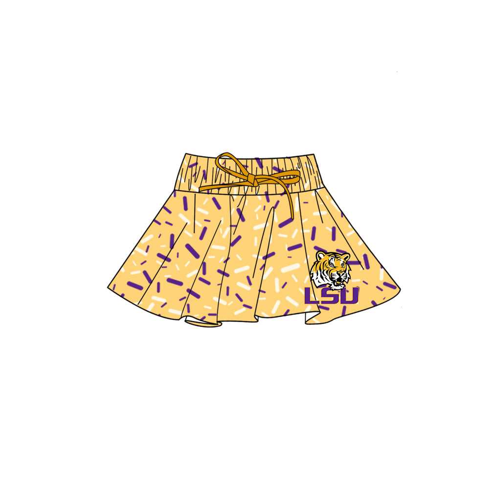 Preorder (moq 5)Baby Girls Yellow Drip Tiger LSU Team Skorts Bottom