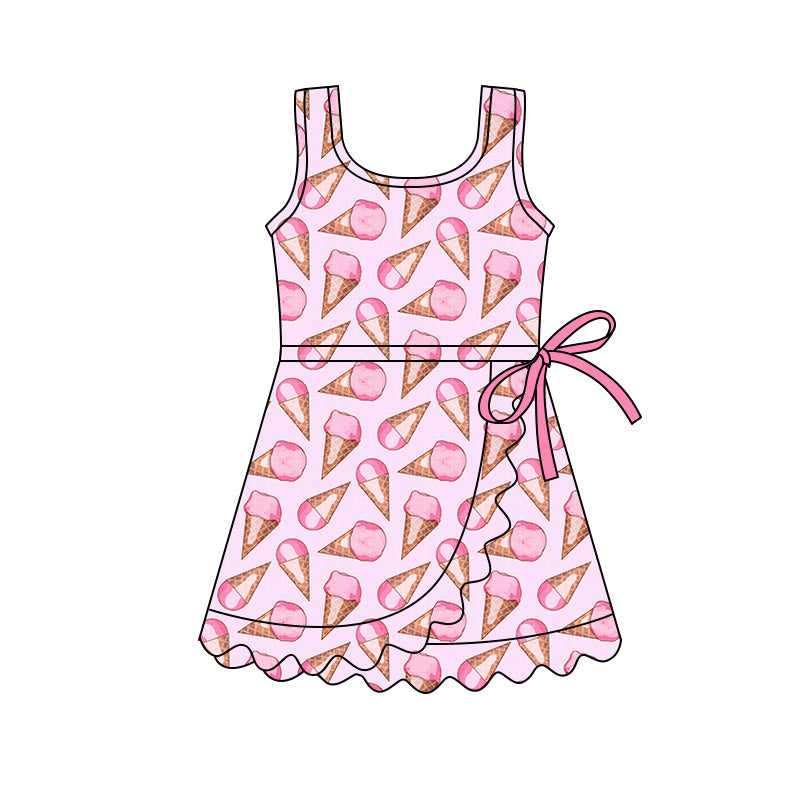 Preorder (moq 5)Baby Girls Pink Ice Creams Short Scallop Knee Length Dresses
