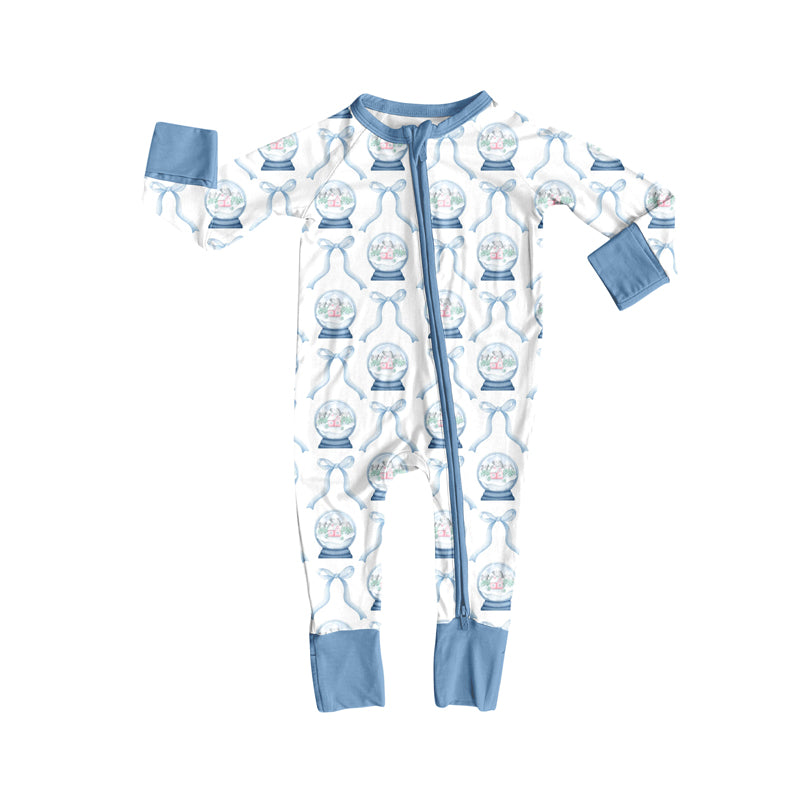 Preorder(moq 5)Baby Infant Christmas Bows Ball Zipper Footie Rompers