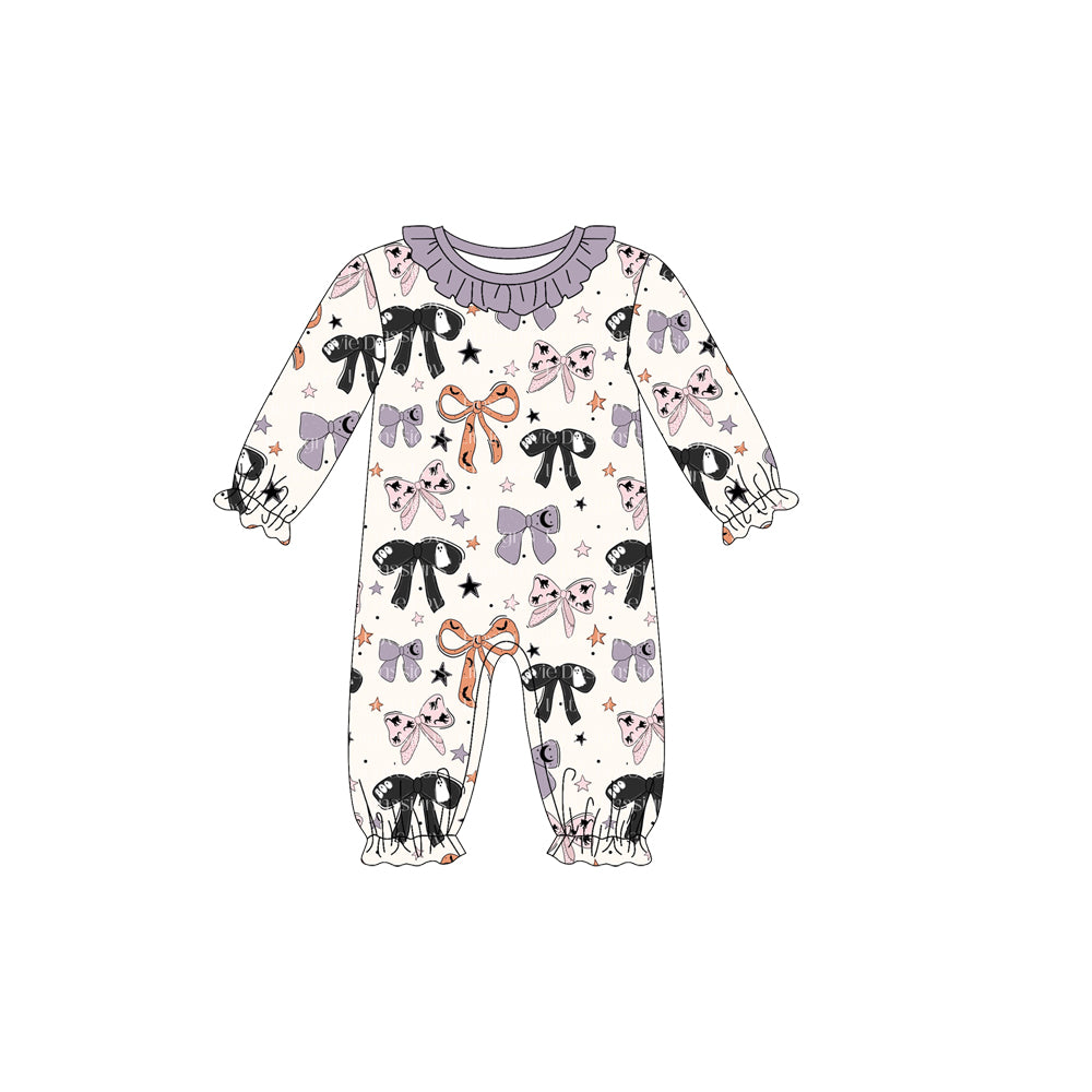 Preorder (moq 5)Baby Girls Long Sleeves Colorful Bows Stars Plaid Ruffle Pant Romper