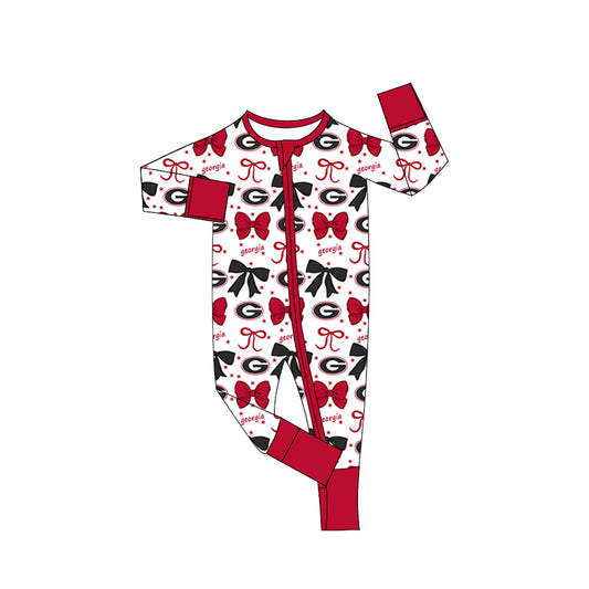 Preorder(moq 5)Baby Girls Red Georgia Bows Zipper Footie Rompers