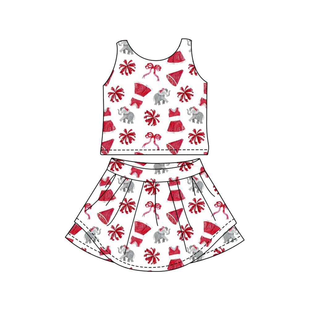 Preorder (moq 5)Baby Girls Sleeveless Bows Elephants Vest Top Skirt Short Team Clothes Sets