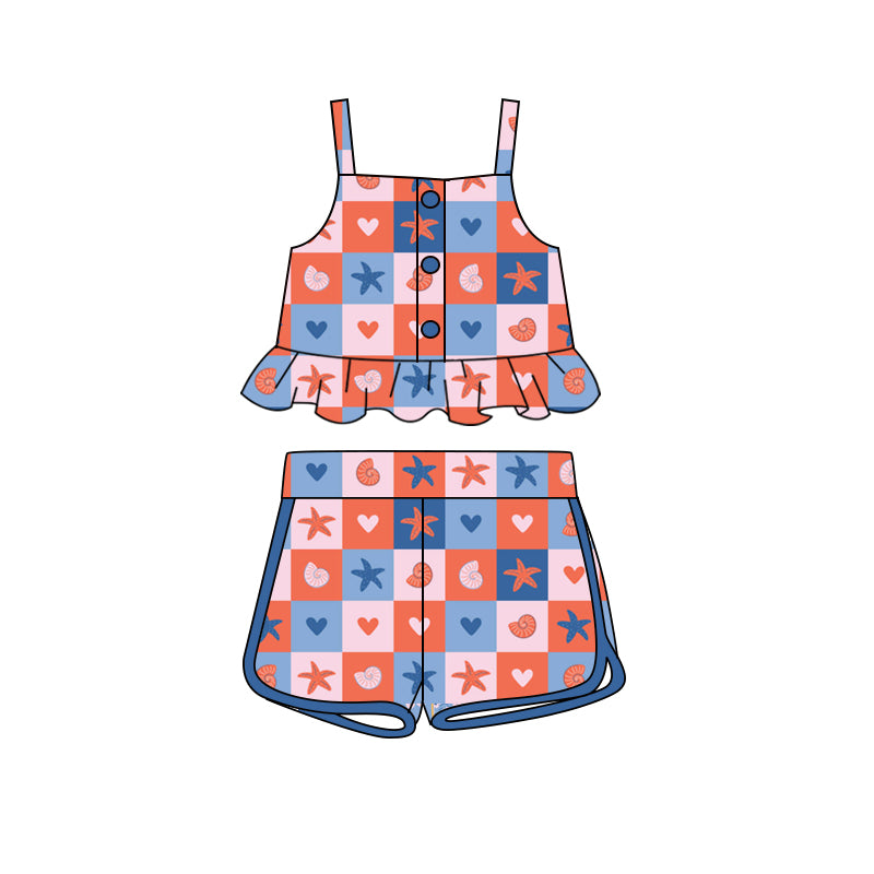 Preorder (moq 5)Baby Girls Sea Stars Straps Top Shorts Clothes Sets