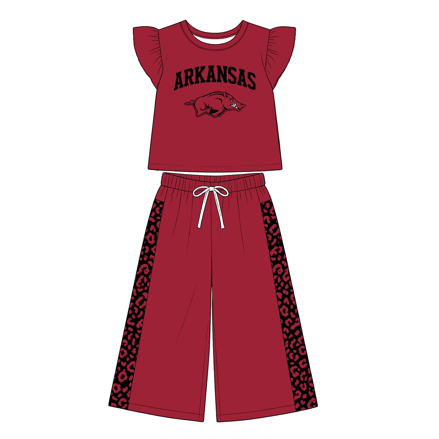 Preorder (moq 5)Baby Girls Flutter Sleeve Arkansas Top Flare Pant Team Clothes Sets