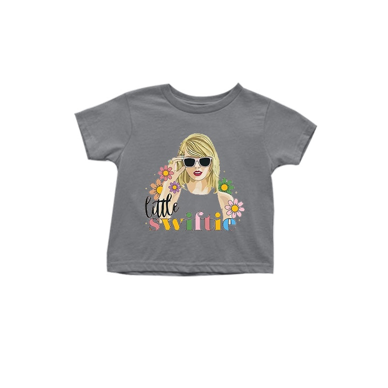 Baby Girls Grey Little Sinter Flowers Short Sleeve Tee Shirts Tops Preorder(moq 5)