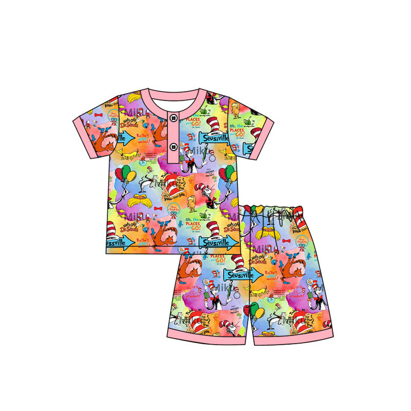 Preorder (moq 5)Baby Girls Dr Reading Elephant Top Shorts Pajamas Clothes Sets