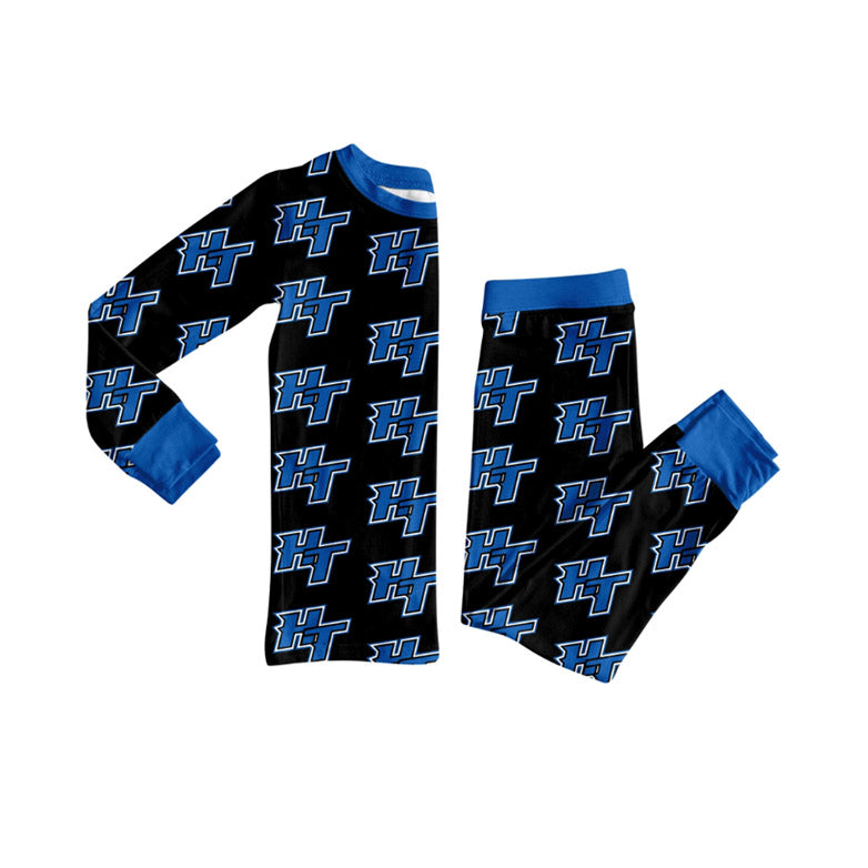 Preorder (moq 5)Baby Black HT Team Leopard Plaid Top Pants Pajamas Sets