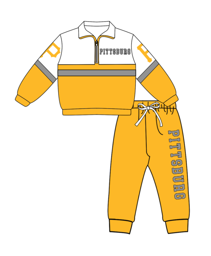 Preorder (moq 5)Baby Boys Pittsburg Zipper Pullover Jogger Pants Team Clothes Set