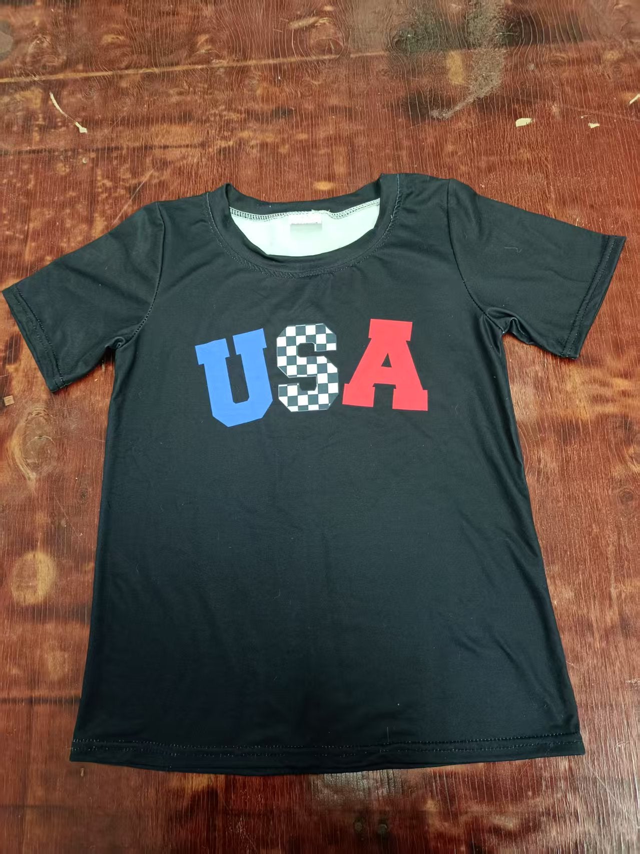Preorder moq 5 Baby Boys Black Short Sleeves USA Tee Shirts Top