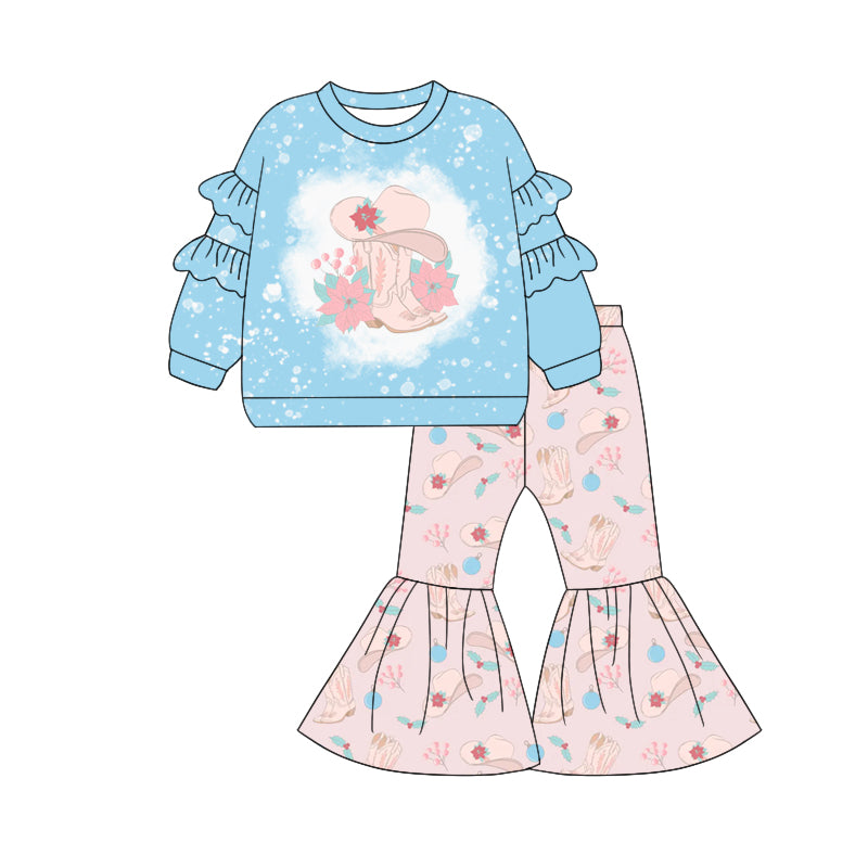 Preorder (moq 5)Baby Girls Long Sleeves Flowers Boot Top Bell Bottom Pant Set