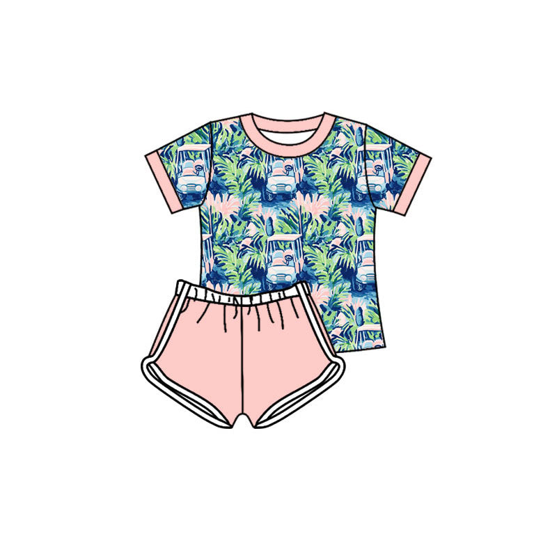 Preorder(moq 5) Baby Girls Green Plants Trucks Top Shorts Clothes Sets