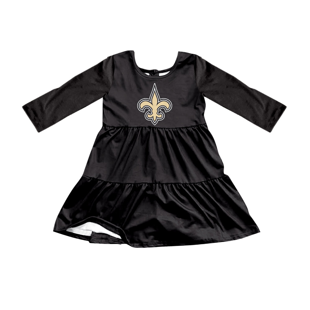 Preorder (moq 5)Baby Girls Black Long Sleeves Trident Shorts Team Knee Length Dresses