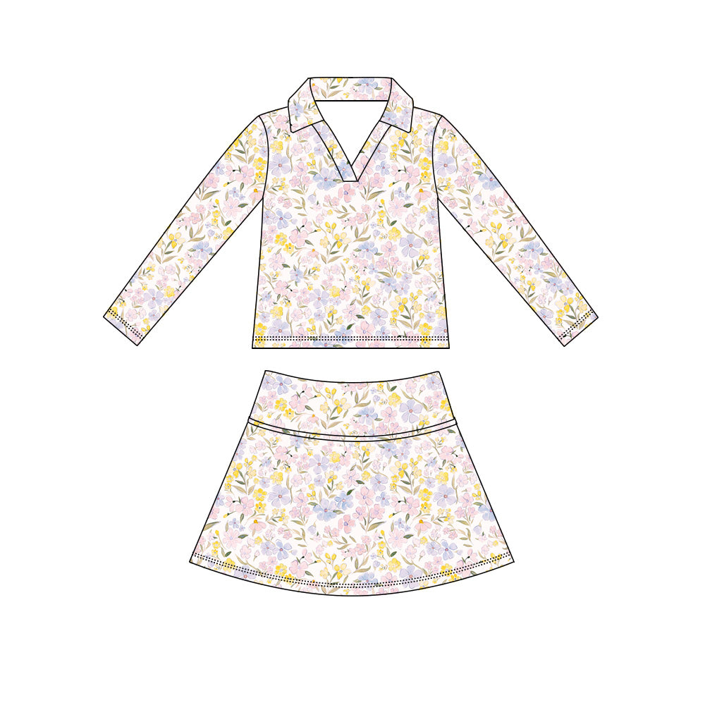 Preorder (moq 5)Baby Girls Long Sleeve Colorful Flowers Top Skirt Short Clothes Sets