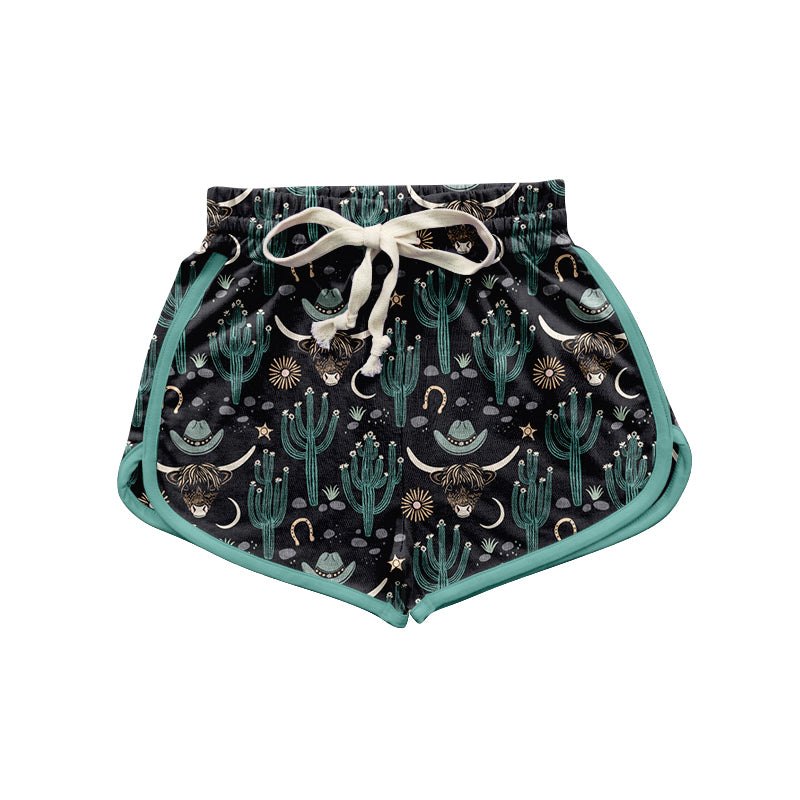 Preorder(moq 5) Adult Women Black Cactus Bull Skull Sports Shorts Bottoms