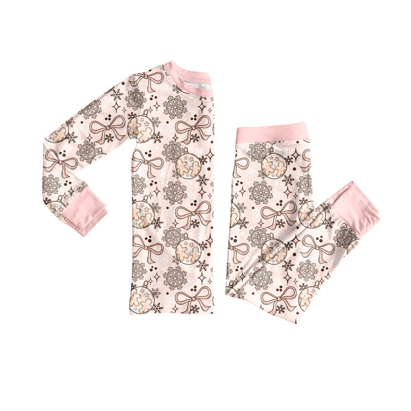 Preorder (moq 5)Baby Girls Peach Long Sleeves Flower Bows Top Pant Pajamas Sets