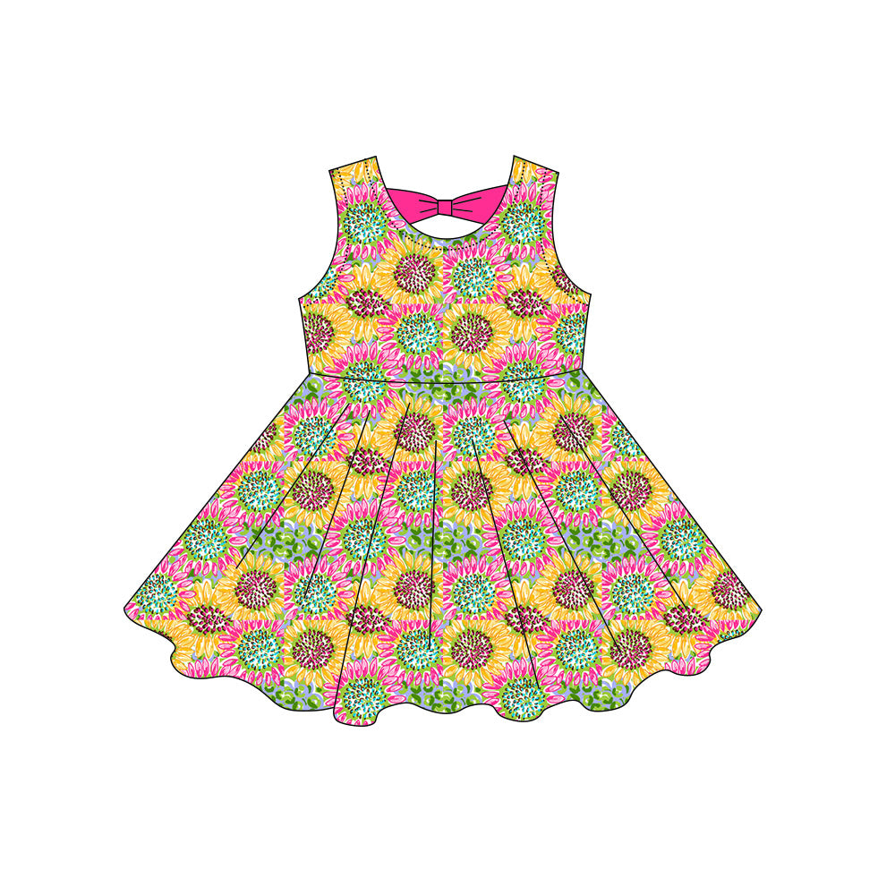 Preorder moq 5 Baby Girls Sleeveless Sunflowers Knee Length Dresses