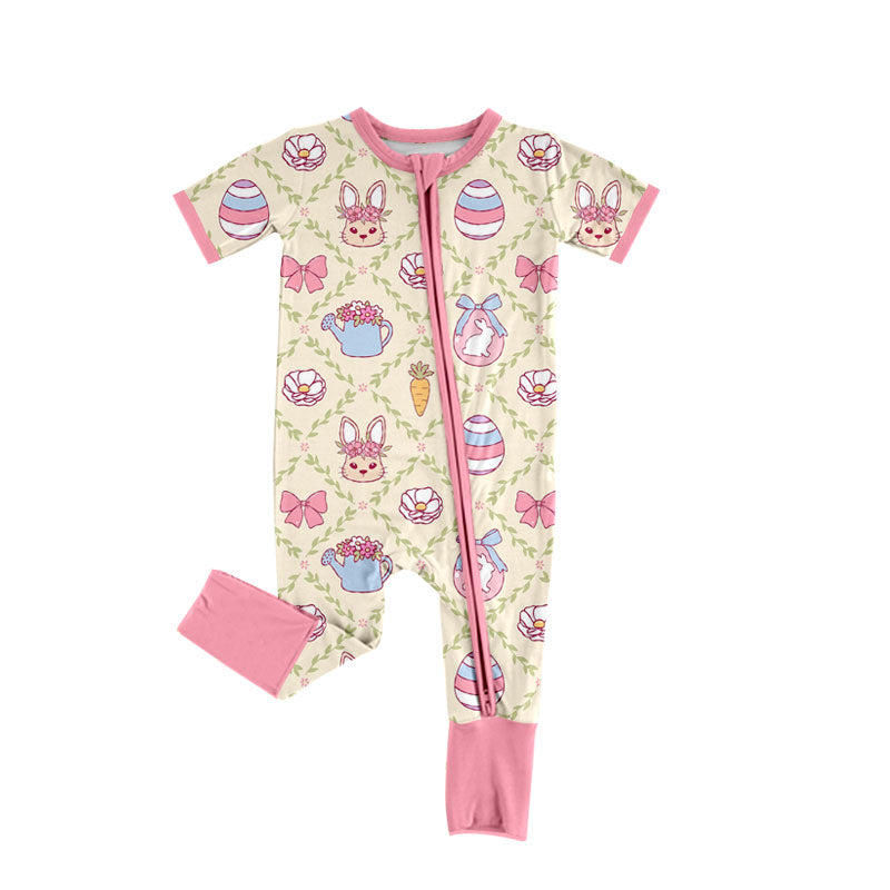 Preorder moq 5Baby Girls’ & Girls’ Spring Easter Cute Bunny Print Crew Neck Long Sleeve Romper Set