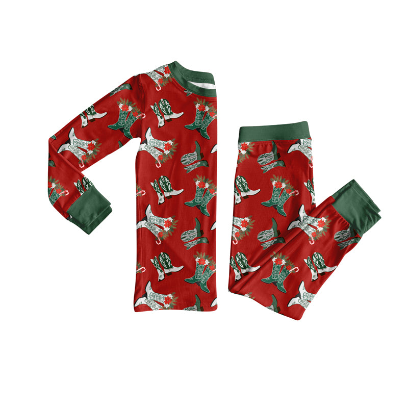 Preorder (moq 5)Baby Girls Long Sleeves Camo Boots Plaid Top Pant Pajamas Clothes Set