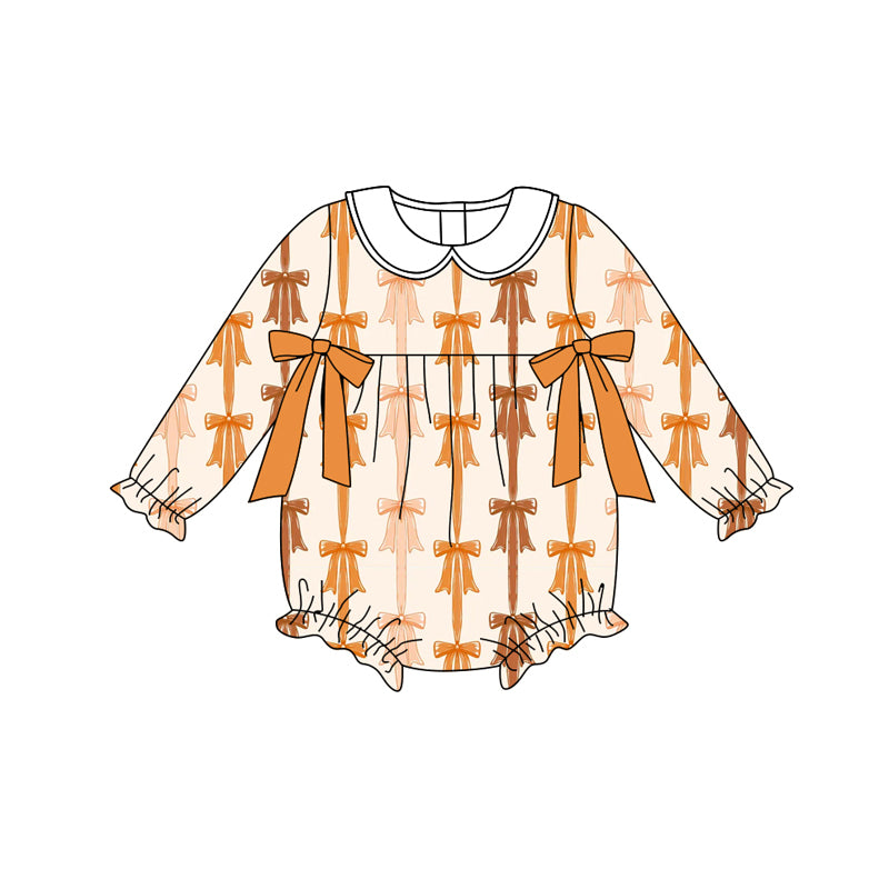 Preorder (moq 5)Baby Girls Long Sleeves Yellow Bows Stripes Ruffle Romper