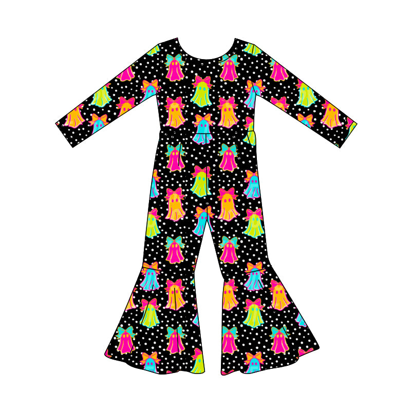Preorder (moq 5)Baby Girls Ghost Bows Bell Bottom Halloween Jumpsuits