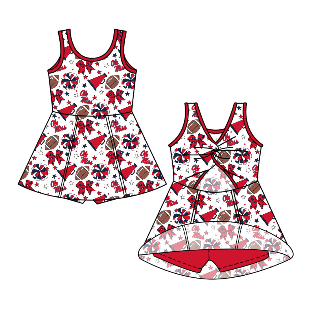 Preorder (moq 5)Baby Girls Sleeveless Bows Stars Footballs Team Shorts Knee Length Dress