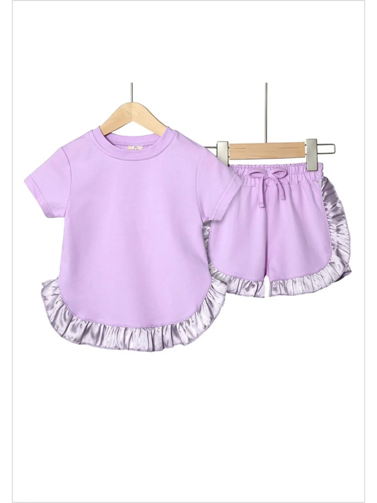 Baby Girls Lavender Shirt Top Ruffle Shorts Clothes Sets Preorder(moq 5)