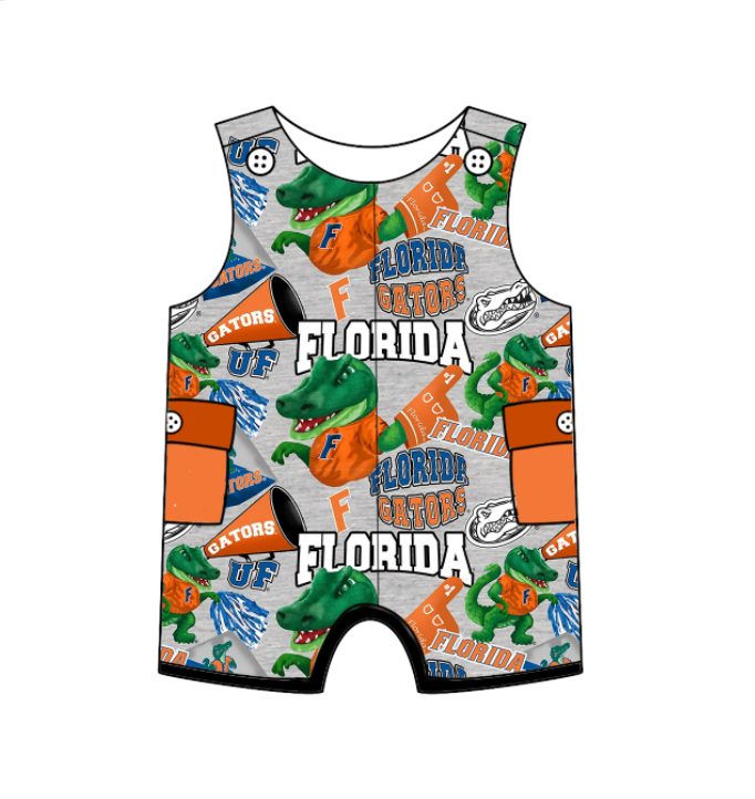 Preorder (moq 5)Baby Girls Sleeveless Dinosaurs Florida Team Shorts Rompers