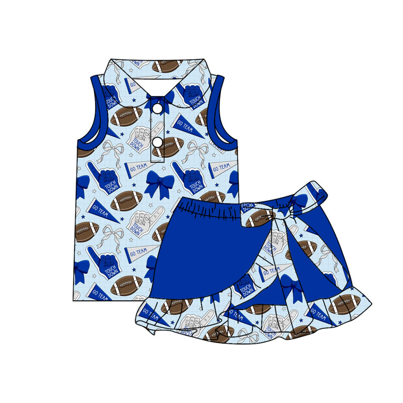 Preorder (moq 5)Baby Girls Footballs Go Team Button Top Ruffle Skirt Shorts Clothes Sets