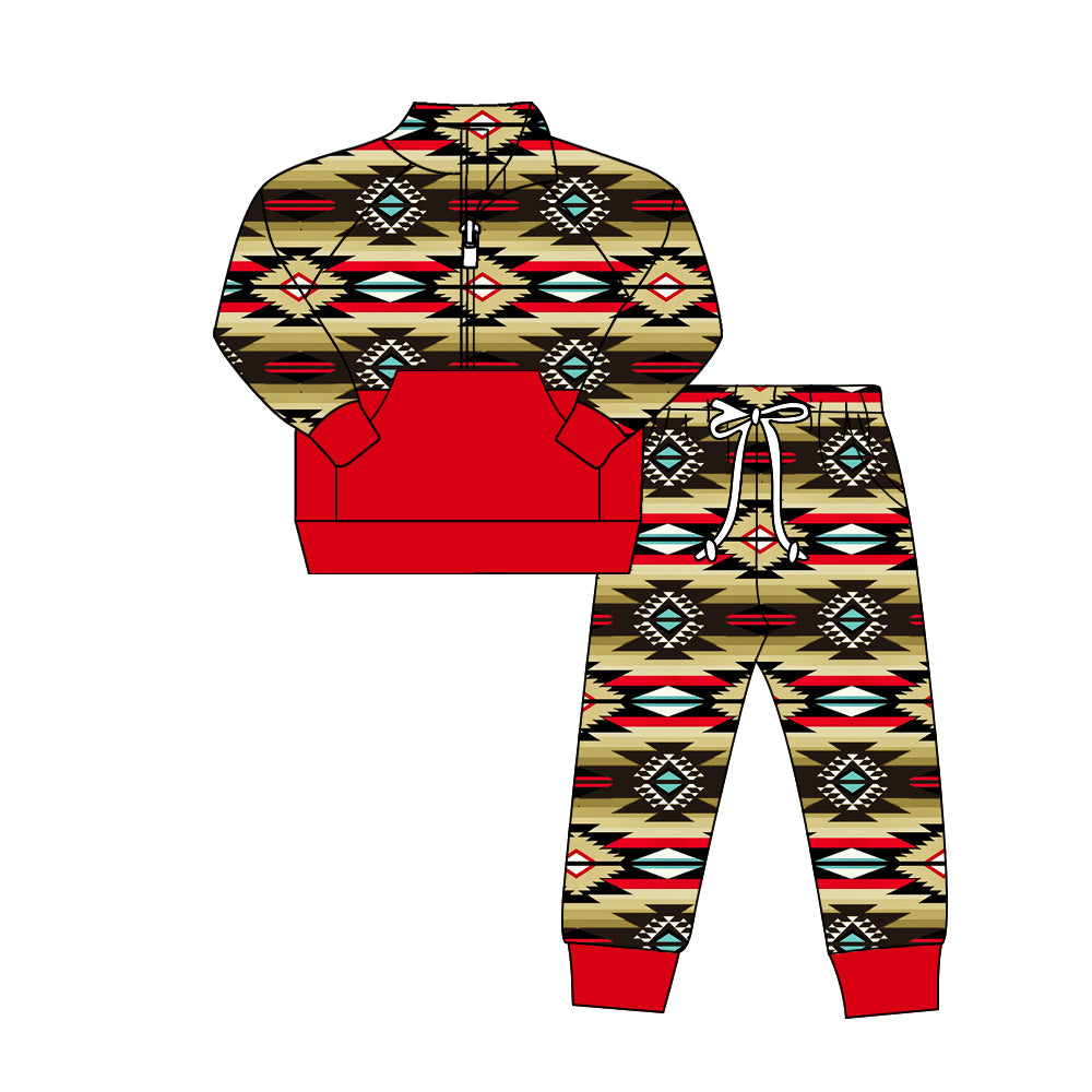 Preorder (moq 5)Baby Kids Western Aztec Pullover top Pants Outfits Clothes Sets