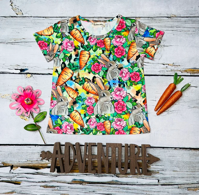 Baby Girls Short Sleeve Easter Carrots Rabbit Tee Shirts Tops preorder(moq 5)