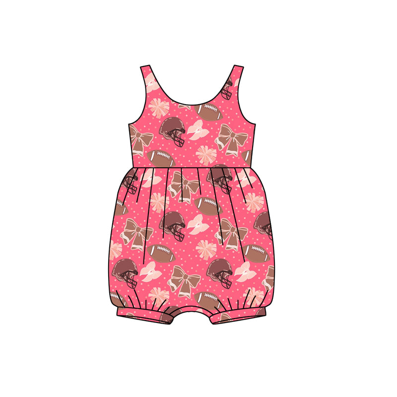Preorder(moq 5)Baby Infant Girls Peach Sleeveless Footballs Bows Polka Dots Ruffle Rompers