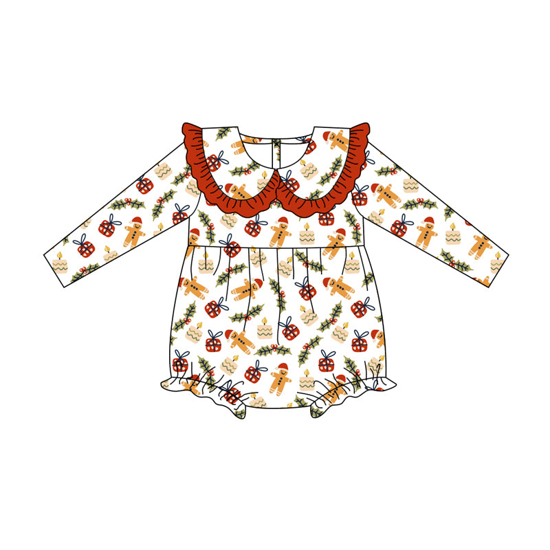 Preorder(moq 5)Baby Girls Christmas Gingerbread Gifts Collar Rompers