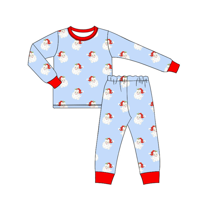 Preorder (moq 5)Baby Boys Blue Long Sleeves Santa Top Pant Pajamas Set