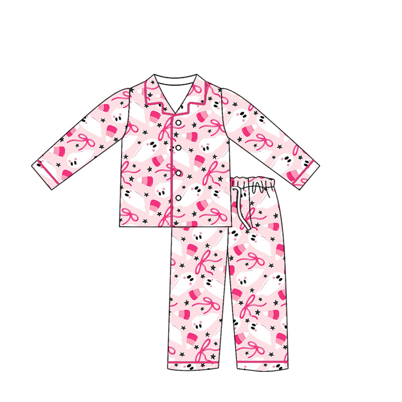 Preorder (moq 5)Baby Girls Halloween Ghost Candy Buttons Top Pants Pajamas