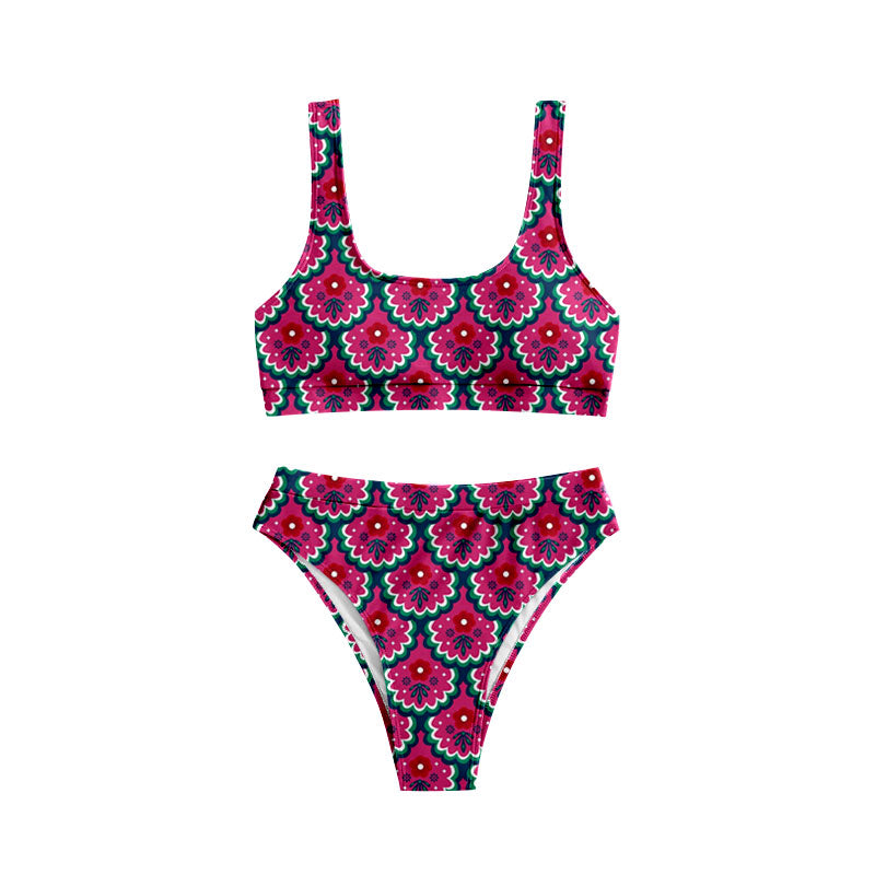Preorder(moq 5) Baby Girls Flowers Checked Top Bummies 2 Piece Swimsuits