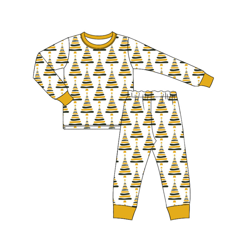 Preorder (moq 5)Baby Boys Long Sleeves Yellow Trees Plaid Top Pant Pajamas Set
