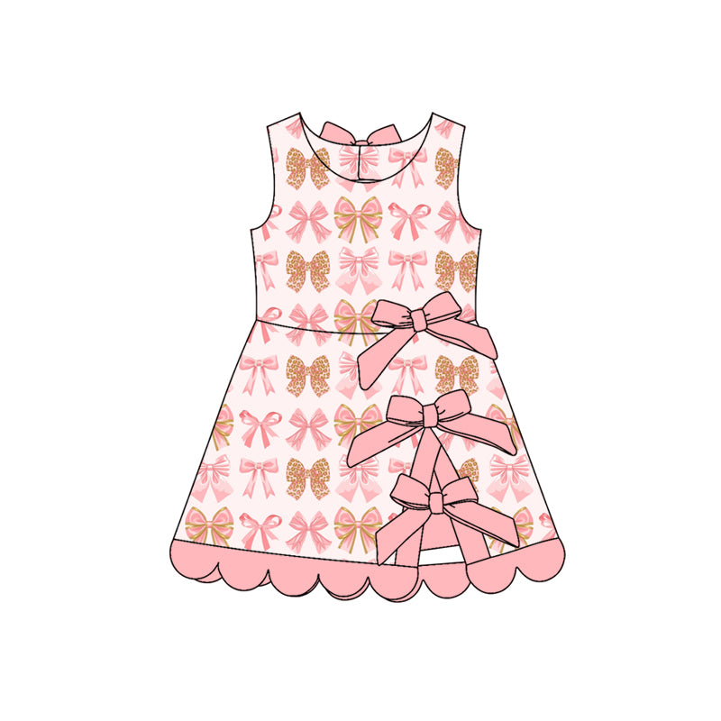 Preorder moq 5 Baby Girls Leopard Bows Shorts Scallop Knee Length Dress