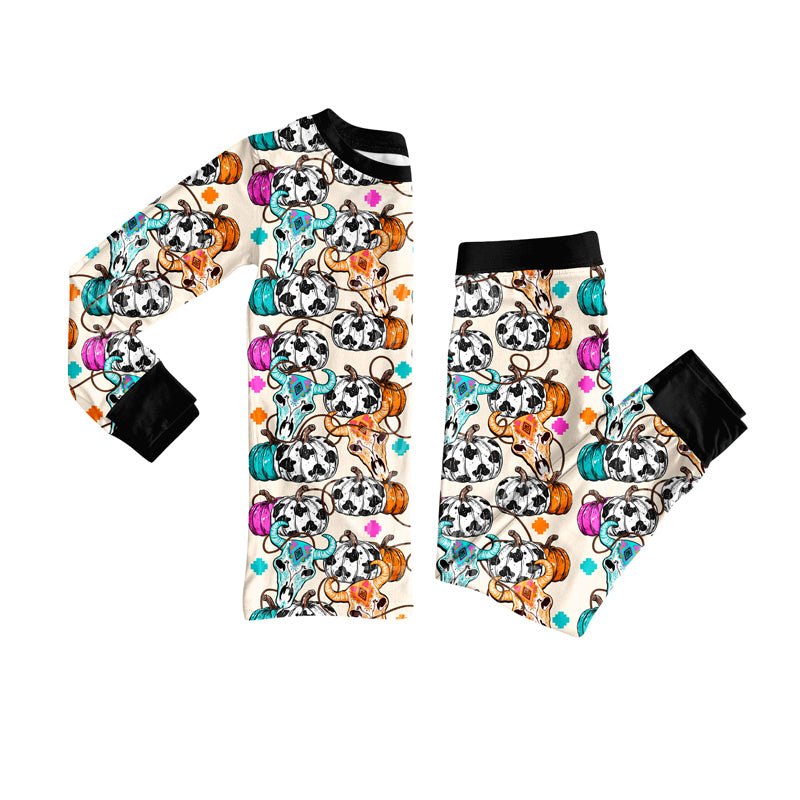 Preorder (moq 5)Baby Boys Long Sleeves Bull Skull Pumpkins Top Pant Pajamas Clothes Set
