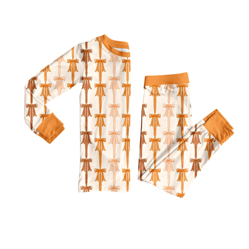 Preorder (moq 5)Baby Girls Long Sleeves Yellow Bows Stripe Top Pants Pajamas Set
