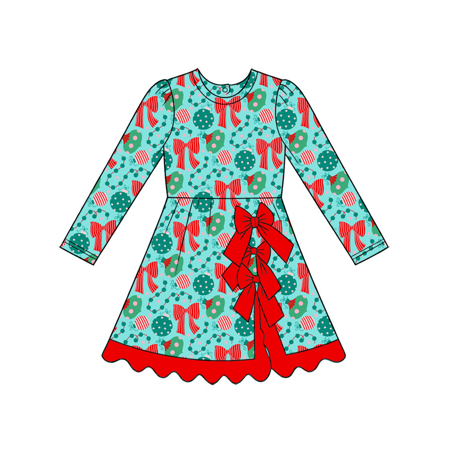 Preorder(moq 5) Toddler Girls Christmas Dress O-Neck Santa Gingerbread Print Long Sleeve Kids Party Dress