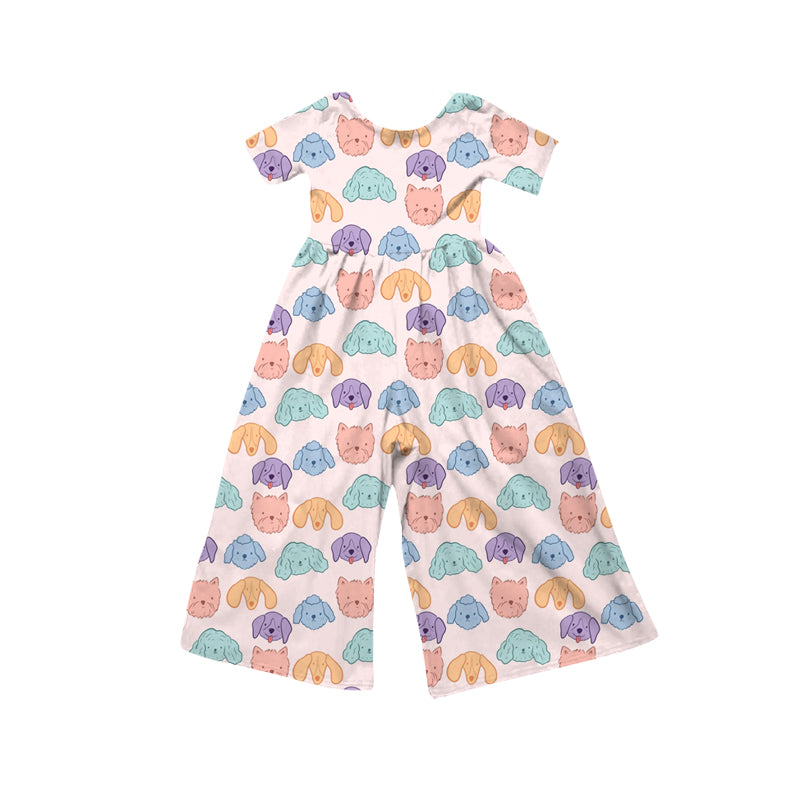 Preorder (moq 5)Baby Girls Short Sleeve Colorful Dogs Plaid Jumpsuits