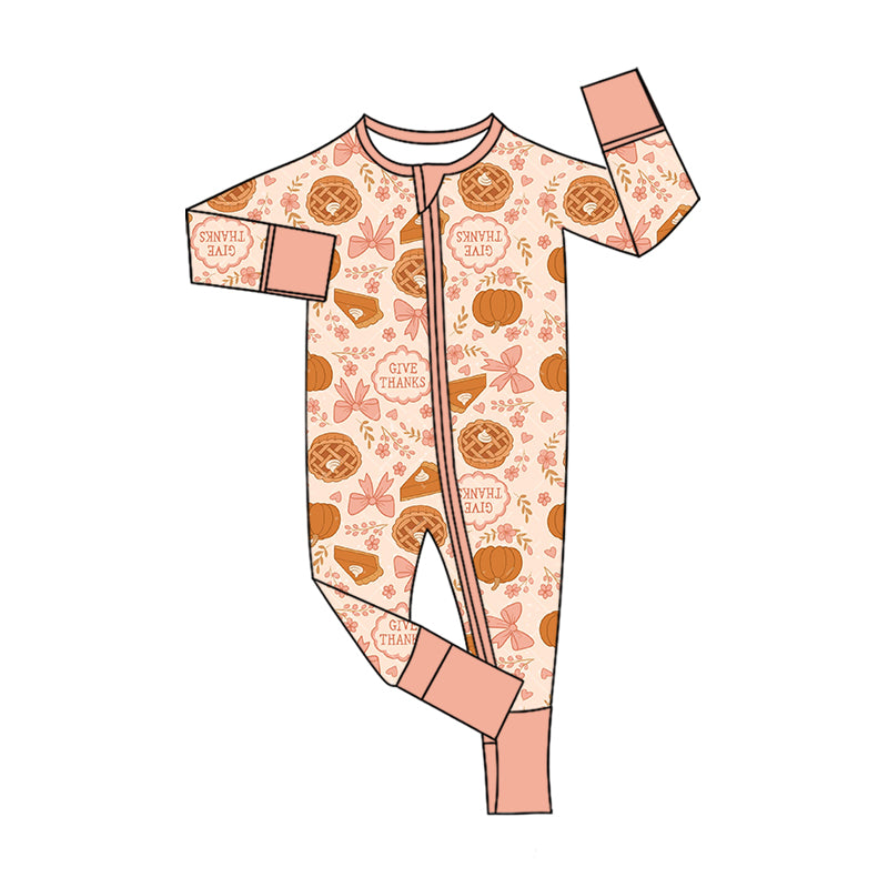 Preorder (moq 5)Baby Girls Thanksgiving Cakes Pumpkins Two Way Zip Convertible Rompers