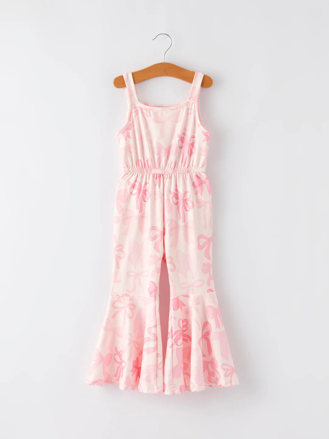 Preorder (moq 5)Baby Girls Peach Sleeveless Bows Bell Bottom Jumpsuits