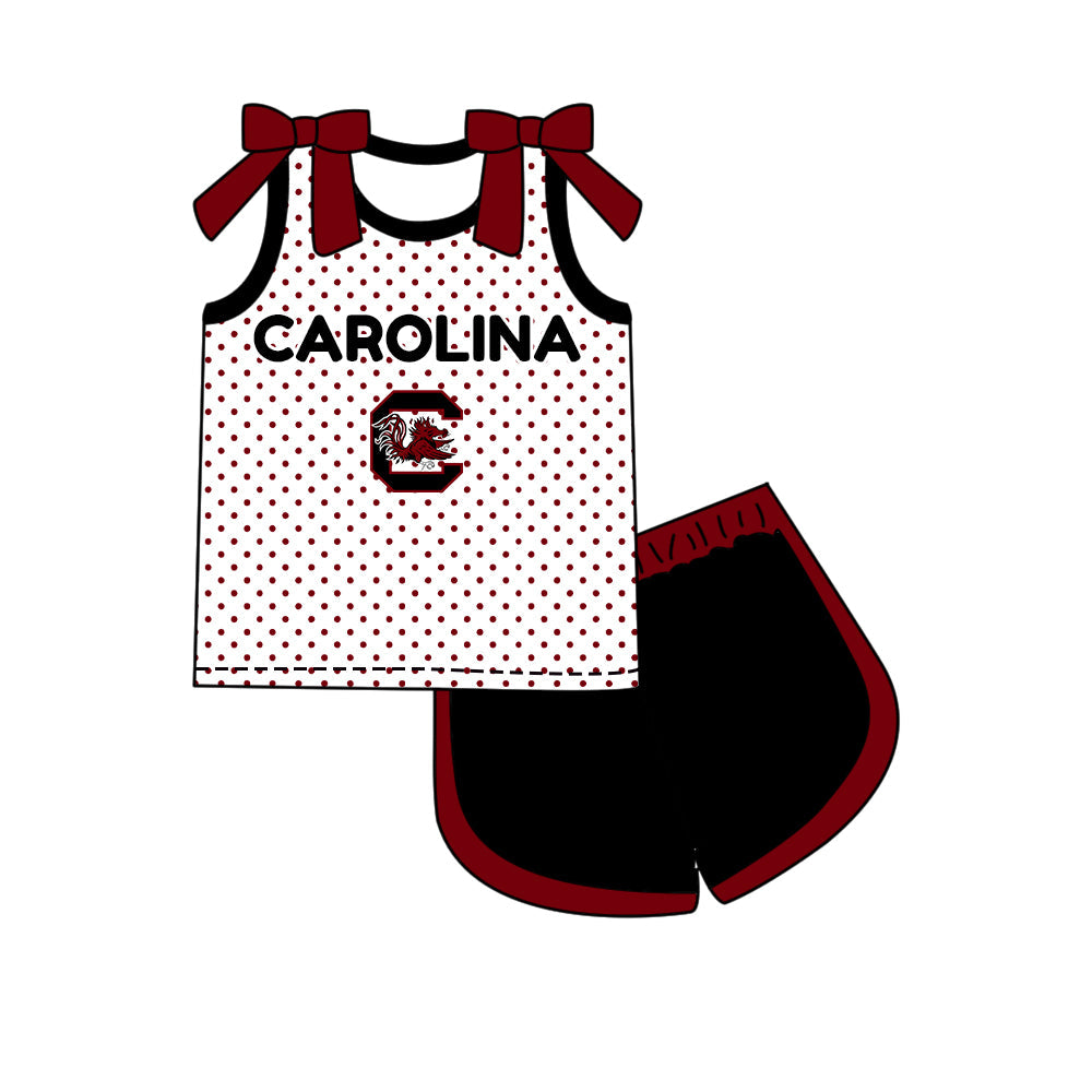Preorder (moq 5)Baby Girls Bows Carolina Polka Dots Top Short Team Clothes Set